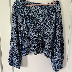 Express Blue and Black Floral Blouse